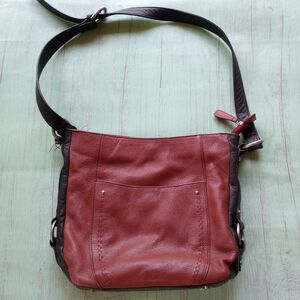Ella Simone Red/Brown Leather Shoulder Bag Adjustable Strap Purse